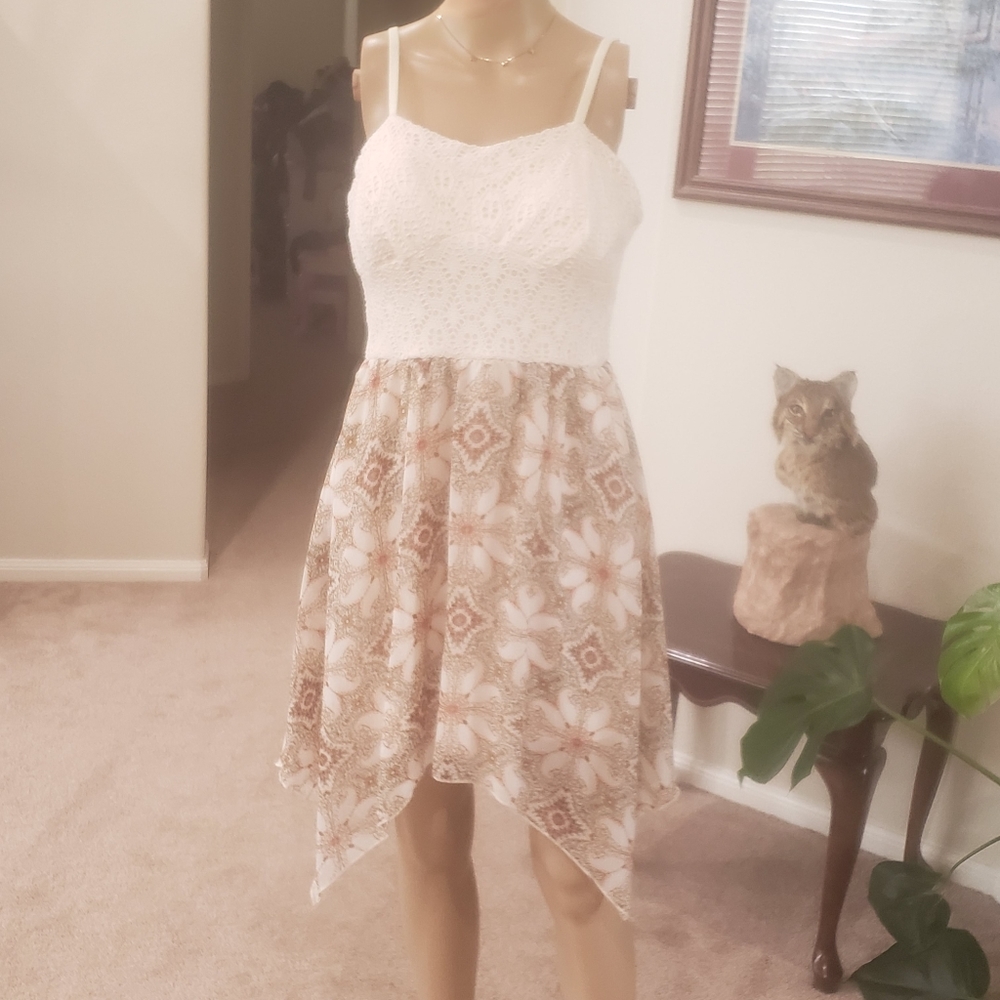 AUW xl crochet upper jagged flare skirt boho mixed media midi adjustable straps - Picture 2 of 8